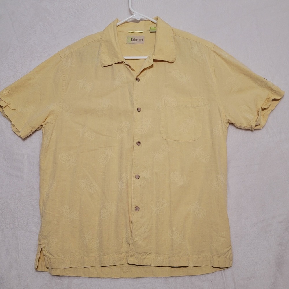 Cubavera Men's Shirt Size L Large Yellow Button Up Short Sleeve Casual Silk